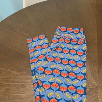 Lularoe Leggings One Size Orange Yellow Flowers Soft Stretchy Comfort Style